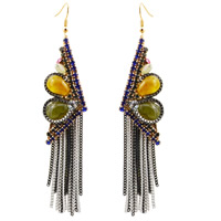 Fashion Fringe Earrings Zinc Alloy with iron chain & Crystal & Resin brass earring hook Tassel gold color plated handmade & with painted & colorful plated & faceted & with rhinestone lead & cadmium free Sold By Pair