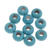 Perles turquoises, turquoise synthétique, tambour, grand trou, bleu, 8x14mm, Trou:Environ 5mm, 50PC/sac, Vendu par sac