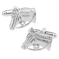 Cufflinks Brass Horse platinum color plated with rhinestone nickel lead & cadmium free 10-20mm Sold By Pair