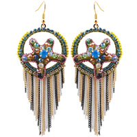 Fashion Fringe Earrings Zinc Alloy with iron chain & Crystal brass earring hook Starfish gold color plated handmade & with painted & colorful plated & faceted & with rhinestone lead & cadmium free Sold By Pair