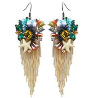 Fashion Fringe Earrings, Tibetan Style, with iron chain & Crystal & Resin, brass earring hook, Tassel, plated, handmade & colorful plated & faceted, lead & cadmium free, 97x29mm, Sold By Pair