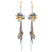 Fashion Fringe Earrings Zinc Alloy with iron chain & Crystal brass earring hook Tassel gold color plated handmade & with painted & colorful plated & faceted & with rhinestone lead & cadmium free Sold By Pair