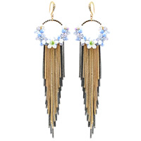 Fashion Fringe Earrings, Tibetan Style, with iron chain & Crystal, brass earring hook, Tassel, gold color plated, handmade & with painted & colorful plated & faceted & with rhinestone, lead & cadmium free, 104x28mm, Sold By Pair