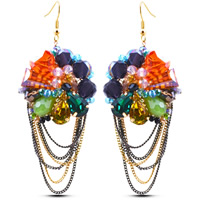 Fashion Fringe Earrings, Tibetan Style, with iron chain & Crystal, brass earring hook, Flower, plated, handmade & colorful plated & faceted, lead & cadmium free, 50x31mm, Sold By Pair