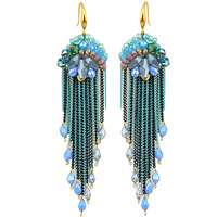 Fashion Fringe Earrings, Tibetan Style, with iron chain & Crystal, brass earring hook, Tassel, gold color plated, handmade & with painted & colorful plated & faceted, lead & cadmium free, 90x22mm, Sold By Pair