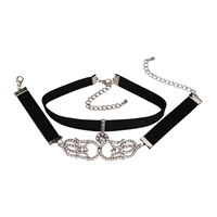 Rhinestone Choker Zinc Alloy with PU Leather with 3.5lnch extender chain antique silver color plated for woman & with rhinestone nickel lead & cadmium free 25mm Length Approx 11.8 Inch Sold By Set