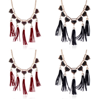 Fashion Fringe Necklace Zinc Alloy with Velveteen & Resin with 3lnch extender chain antique gold color plated Bohemian style & twist oval chain & for woman nickel lead & cadmium free Sold Per Approx 17.7 Inch Strand