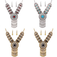 Tibetan Style Jewelry Sets, earring & necklace, with Resin, stainless steel earring hook, with 2lnch extender chain, plated, twist oval chain & with rhinestone, more colors for choice, nickel, lead & cadmium free, 55x170mm, 30mm, Length:Approx 17.7 Inch, Sold By Set