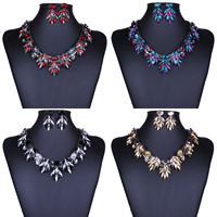 Acrylic Jewelry Set, earring & necklace, Tibetan Style, with Acrylic, stainless steel post pin, platinum color plated, faceted, more colors for choice, nickel, lead & cadmium free, 42mm, 42mm, Length:Approx 17.3 Inch, Sold By Set