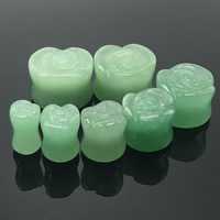 Fashion Piercing Tunnel, Green Aventurine, Flower, different size for choice, 2PCs/Bag, Sold By Bag