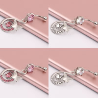 Stainless Steel Belly Ring, with rhinestone, more colors for choice, 1.60x10x8mm, Sold By PC