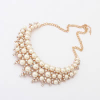 Zinc Alloy smykker halskæde, med Glass Pearl, med 1.8lnch extender kæde, guldfarve belagt, twist oval kæde & for kvinde & med rhinestone, nikkel, bly & cadmium fri, Solgt Per Ca. 19.5 inch Strand