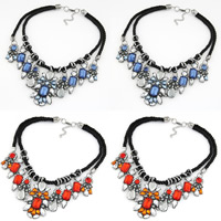 Acrylic Necklace, Tibetan Style, with Nylon Cord & Acrylic, with 3lnch extender chain, plated, for woman & faceted & with rhinestone, more colors for choice, nickel, lead & cadmium free, Sold Per Approx 15.7 Inch Strand