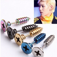 Stainless Steel Ear Piercing Jewelry, Screw, plated, more colors for choice, 7mm, Sold By Pair