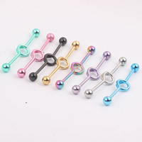 Stainless Steel Tongue Ring, plated, mixed colors, 1.60x38x5.50mm, 2PCs/Bag, Sold By Bag
