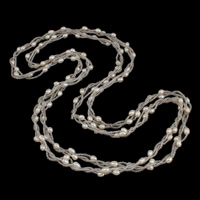 Sötvatten Pearl tröja kedja halsband, Freshwater Pearl, med Glass Seed Beads, Ris, naturlig, 2-tråd, 4-5mm, Såld Per Ca 48.5 inch Strand