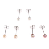 Freshwater Pearl Earrings brass post pin Potato platinum color plated natural 3-4mm Sold By Pair