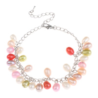 Freshwater Cultured Pearl Bracelet Freshwater Pearl with Brass with 5cm extender chain Rice platinum color plated 6-7mm Sold Per Approx 10 Inch Strand