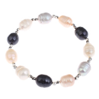 Freshwater Cultured Pearl Bracelet, Freshwater Pearl, with Brass, Rice, platinum color plated, 9-10mm, Sold Per Approx 7.5 Inch Strand