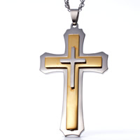 Titanium Steel Pendants Cross plated two tone Approx 3-5mm Sold By Lot