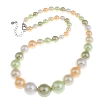 Shell Necklaces, South Sea Shell, brass lobster clasp, with 5cm extender chain, Round, graduated beads, multi-colored, 8-16mm, Sold Per Approx 18.5 Inch Strand