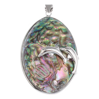 Natural Abalone Shell Pendants with Brass Flat Oval platinum color plated Approx Sold By PC