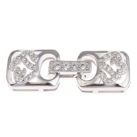 Messing Fold Over Clasp, platin farve forgyldt, Micro Pave cubic zirconia, nikkel, bly & cadmium fri, 27x10x4mm, Hole:Ca. 3x1mm, Solgt af PC