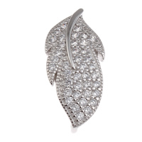Brass Snap Clasp, Leaf, platinum color plated, micro pave cubic zirconia, nickel, lead & cadmium free, 10x23x10mm, Hole:Approx 3x2mm, Sold By PC