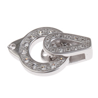 Messing Fold Over Clasp, platin farve forgyldt, Micro Pave cubic zirconia, nikkel, bly & cadmium fri, 19x12x4mm, Hole:Ca. 1mm, Solgt af PC
