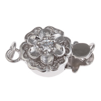 Brass Box Clasp Flower platinum color plated with cubic zirconia nickel lead & cadmium free Approx 1mm Sold By PC