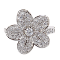 Messing Fold Over Clasp, Flower, platin farve forgyldt, Micro Pave cubic zirconia, nikkel, bly & cadmium fri, 17x19x10mm, Solgt af PC