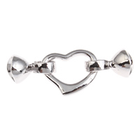 Brass Fold Over Clasp, Heart, platinum color plated, nickel, lead & cadmium free, 33x13x9mm, Hole:Approx 6mm, Sold By PC