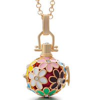 Pregnant Ball Locket Pendant, Brass, Flower, gold color plated, enamel & with rhinestone, nickel, lead & cadmium free, 22x29mm, Hole:Approx 3-5mm, 2PCs/Bag, Sold By Bag