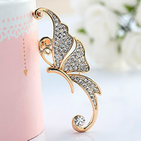 Zinc Alloy Earring Cuff Butterfly gold color plated with rhinestone lead & cadmium free 40mm Sold By Lot