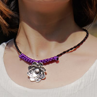 Zinc Alloy smykker halskæde, med Nylonsnor, Flower, antik sølv farve forgyldt, lilla, bly & cadmium fri, 40cm, Solgt Per Ca. 15.5 inch Strand