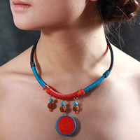 Waxed Linen Cord Necklace, with Rudraksha, Flat Round, multi-colored, 40cm, Sold Per Approx 15.5 Inch Strand