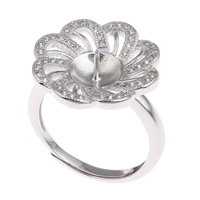 Brass Bezel Ring Base, Flower, platinum color plated, adjustable & micro pave cubic zirconia, nickel, lead & cadmium free, 20x23x18mm, Inner Diameter:Approx 3x1, 8mm, US Ring Size:6.5, Sold By PC