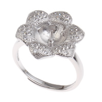 Brass Bezel Ring Base, Flower, platinum color plated, adjustable & micro pave cubic zirconia, nickel, lead & cadmium free, 22x25x18mm, Inner Diameter:Approx 3x1, 8mm, US Ring Size:7.5, Sold By PC