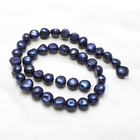 Perles nacres baroques de culture d'eau douce , perle d'eau douce cultivée, couleur bleu foncé, grade A, 9-10mm, Trou:Environ 0.8mm, Vendu par 14.5 pouce brin