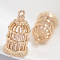 Brass, with Cubic Zirconia, Cage, 24K gold plated, hollow, lead & cadmium free, 12x21mm, Hole:Approx 1-2mm, 20PCs/Bag, Sold By Bag