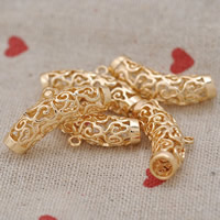 Brass, 24K gold plated, hollow, lead & cadmium free, 28x8mm, Hole:Approx 2-5mm, 20PCs/Bag, Sold By Bag