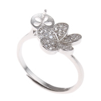 Brass Bezel Ring Base, Flower, platinum color plated, adjustable & micro pave cubic zirconia, nickel, lead & cadmium free, 19x23x13mm, Inner Diameter:Approx 3x1, 6mm, US Ring Size:6.5, Sold By PC