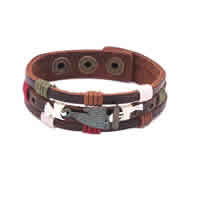 Unisex Bracelet Cowhide with Waxed Cotton Cord & Zinc Alloy Sail Boat antique copper color plated adjustable &  nickel lead & cadmium free Sold Per Approx 6.7 Inch Strand