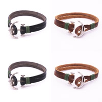 Unisex Bracelet Cowhide with Waxed Cotton Cord & Zinc Alloy Anchor platinum color plated nautical pattern nickel lead & cadmium free Sold Per Approx 6.7 Inch Strand