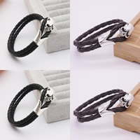 Unisex Bracelet, PU Leather, with Tibetan Style, Skull, antique silver color plated, more colors for choice, nickel, lead & cadmium free, Sold Per Approx 6.7 Inch Strand