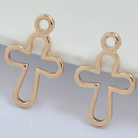 Brass, Cross, 24K gold plated, lead & cadmium free, 8x12mm, Hole:Approx 1-2mm, 100PCs/Bag, Sold By Bag