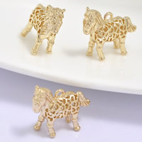 Brass, Horse, 24K gold plated, hollow, lead & cadmium free, 18x6x15mm, Hole:Approx 1-2mm, 20PCs/Bag, Sold By Bag