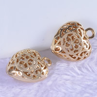 Hollow Brass Pendants, Heart, 24K gold plated, lead & cadmium free, 11x13x5mm, Hole:Approx 1-2mm, 20PCs/Bag, Sold By Bag