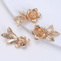 Brass, Flower, 24K gold plated, lead & cadmium free, 14.5x28mm, Hole:Approx 3-5mm, 20PCs/Bag, Sold By Bag