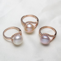 Freshwater Pearl Finger Ring Brass with Freshwater Pearl Potato rose gold color plated natural & micro pave cubic zirconia nickel lead & cadmium free 10-11mm US Ring Sold By PC